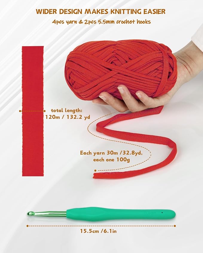 Katech Red T Shirt Yarn, 400g, 130 Yards Chunky Thick Yarn for Crocheting, Easy to Crochet, Beginner Knitting Gifts