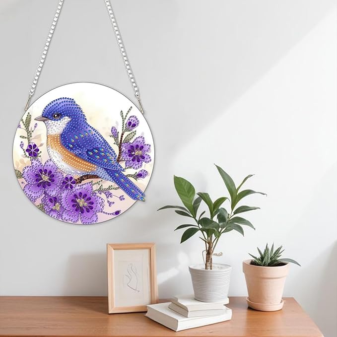 NAIMOER Diamond Art Hanging Kits for Adults Bird, 5D Special Shaped Rhinestone, DIY Acrylic Diamond Art Painting Window Pendants Home Garden Wall Hanging Ornament Kits, Double Sided