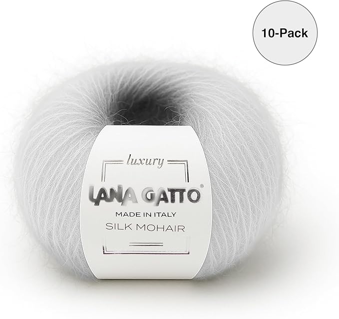 Silk Mohair Luxury Yarns, Premium and Soft Blend for Knitting, Made in Italy (White - 6027, 10)