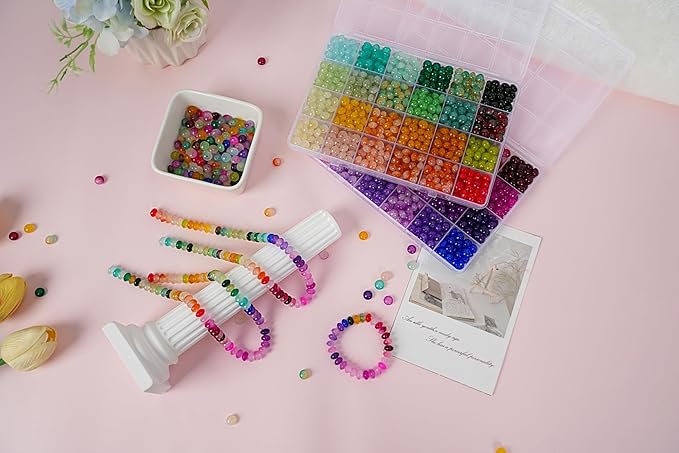 1500 pieces 5 * 8mm abacus glass beads for jewelry making,48 colors special glass beads friendship beads for bracelet necklaces making and diy crafts,great gifts for 6-year-old girls
