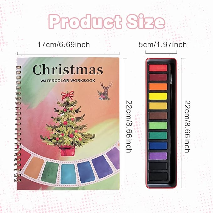 Watercolor Workbook, Water Coloring Book, Beginner-Friendly Watercolor Workbooks with 12 Colors Paint Set with Paint Brush, Suitable for Adult