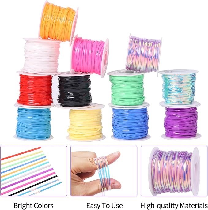 Candygirl Lanyard String, 12 Rolls Gimp String Plastic Lacing Cord Elastic String for Bracelet Keychains Boondoggle Making Kit DIY Craft Weaving Kit for Adult Kids Girls（787 Feet）