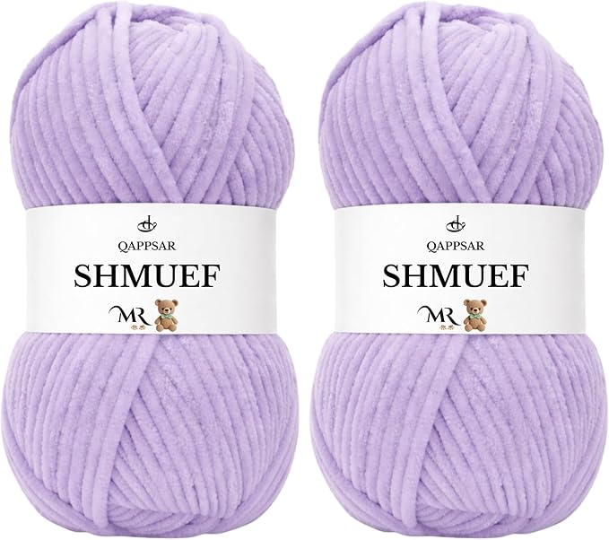 SHMUEF Chenille Yarn 2-Pack – Ultra Soft Velvet Yarn, Super Bulky Weight (5–6 mm), Yarn for Crochet, Amigurumi & Baby Blankets (Light Lilac)