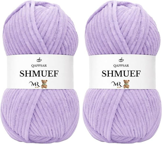 SHMUEF Chenille Yarn 2-Pack – Ultra Soft Velvet Yarn, Super Bulky Weight (5–6 mm), Yarn for Crochet, Amigurumi & Baby Blankets (Light Lilac)