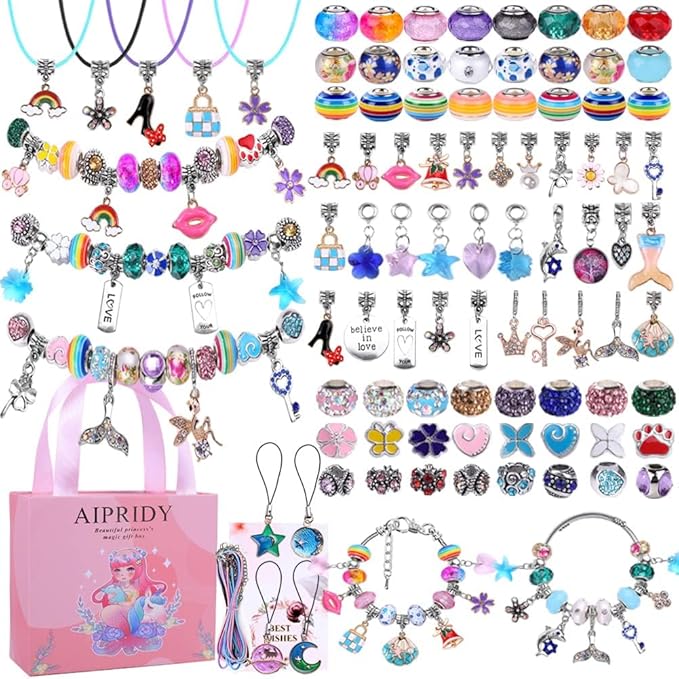 aipridy charm bracelet making kit,unicorn mermaid crafts gifts set can inspires imagination and creativity,jewelry making kit perfect gifts for girls 5-12 years old (104 pieces)