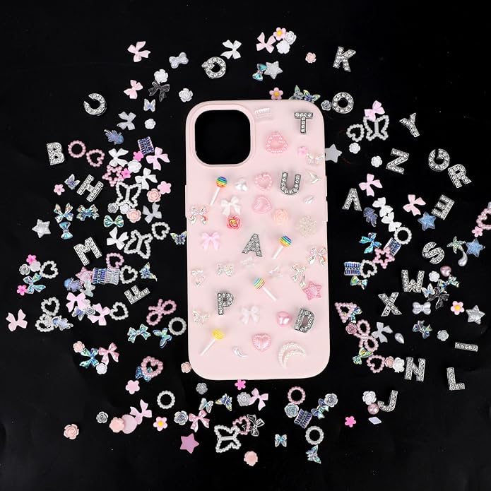 Junk Case Charms, Pink Phone Case Charms Letters Junk Decorations Kit for DIY Necklace Bracelets Jewelry Making Scrapbooking Crafts