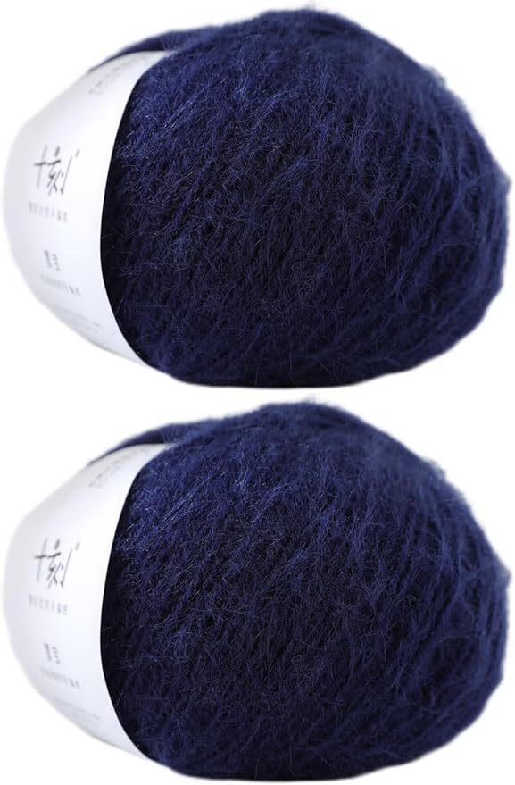 Snowbaby Wool Acrylic Blend Long Pile Yarn,(Worsted) Warm and Luxurious Fuzzy Yarn for Knitting and Crocheting DIY Hats Scarves Sweaters, 2 * 3.52oz/100g 207yds(22-Navy Blue)