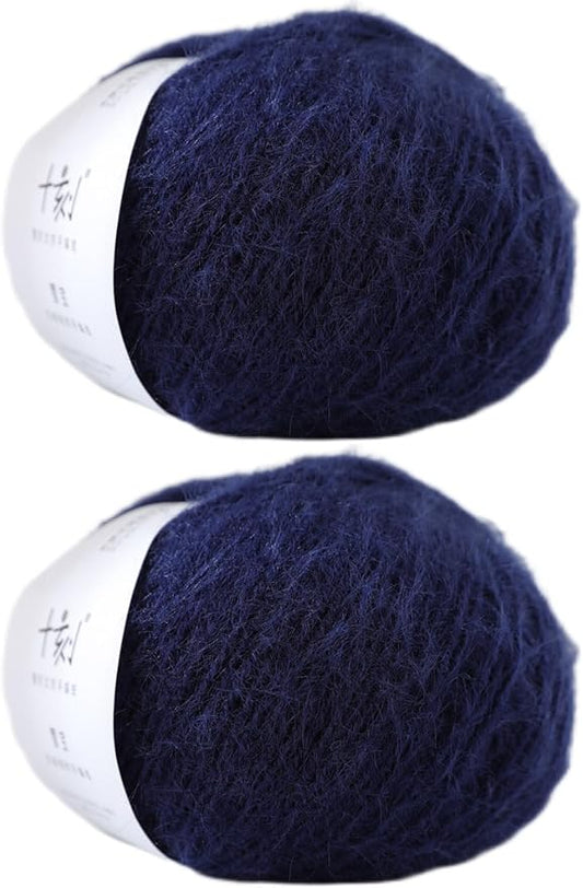 Snowbaby Wool Acrylic Blend Long Pile Yarn,(Worsted) Warm and Luxurious Fuzzy Yarn for Knitting and Crocheting DIY Hats Scarves Sweaters, 2 * 3.52oz/100g 207yds(22-Navy Blue)