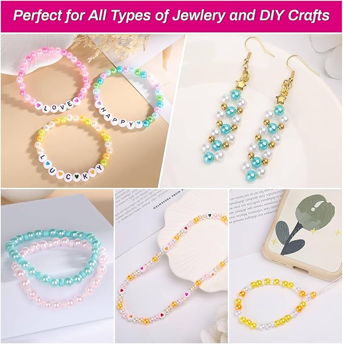 2000Pcs 6mm Small Pearl Beads for Jewelry Making 28 Colors with 1300Pcs Letter Beads for Bracelets Making, Bead Kit Bracelets Making for Crafting