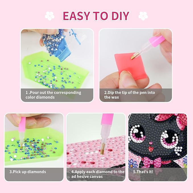 PERFECTSIGHT Cute 5D Diamond Art Kits with Wooden Frame, Kawaii DIY Painting Art for Adults, Diamond Arts and Crafts Sets, Big Gem Full Drill Diamond Dots for Women (Black Cat)