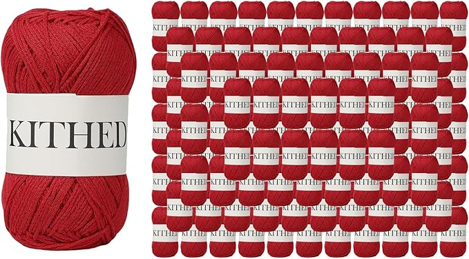 Cotton Chainette Yarn,Value Pack: 135 Skeins (45 Packs × 3) | 3.52oz/100g, 172yds/158m per Skein | Total 475oz ((62) Bright Red-45pack)