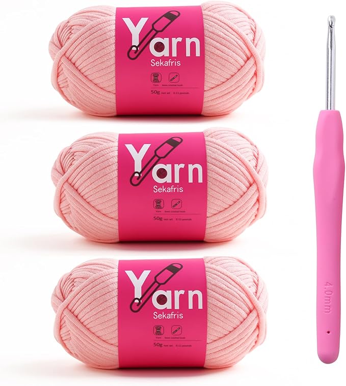 Crochet Yarn with Cotton Yarn for Crocheting - Crochet Knitting Yarn for Beginners with Easy-to-See Stitches - Yarn for Crocheting - Parfait Chunky Yarn -Cotton-Nylon Blend (hot Pink)