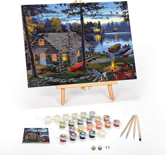 Ledgebay DIY Paint by Numbers Kit for Adults Framed Canvas Beginner to Advanced Paint by Numbers Kit Kits Include Acrylic Paint Set Brushes Tabletop Easel (Life's Reward 16"x20" Framed)