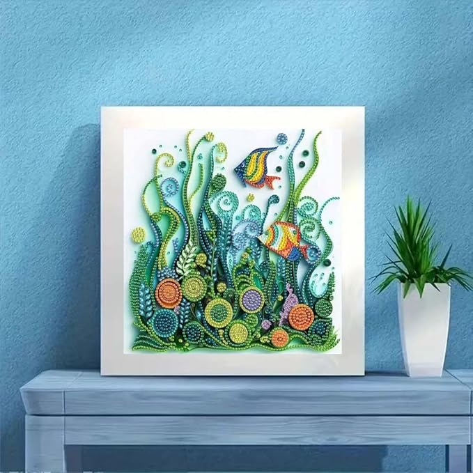 ZQEATRY Fish Seaweed Diamond Art Kits for Adults,DIY Specail Shape Diamond Painting Kit for Adult Beginners,5D Diamond Painting Gem Art Home Wall Decor 12 x 12inch