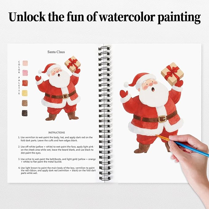 SLWBZ Watercolor Workbooks Coloring Book, Beginner Friendly Painting Kit, Easy Exquisite with Detailed Steps, Creative Exploration Watercolor Book for Adults Teens (Christmas Stockings, Without paint)