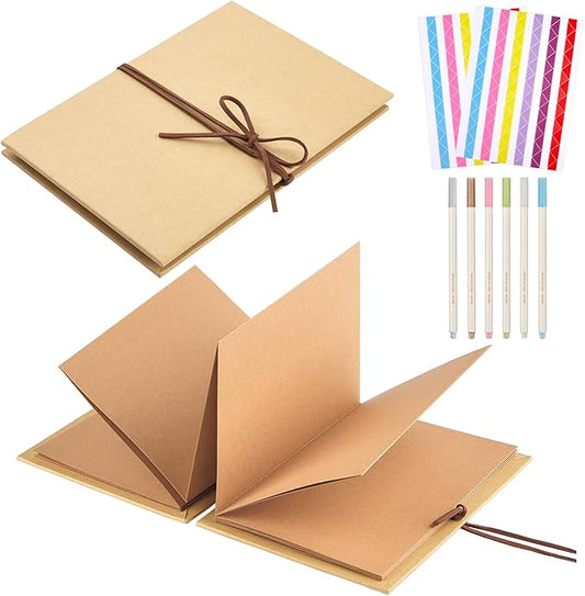 Scrapbook Album 6x8 Inch Small Photo Album with DIY Accessories Set, Stretchable Folding Kraft Paper Memory Book for Wedding Anniversary (Brown)