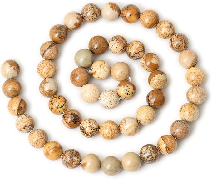 cheavian 45pcs 8mm natural picture jasper stone round loose beads for jewelry making diy findings 1 strand 15"
