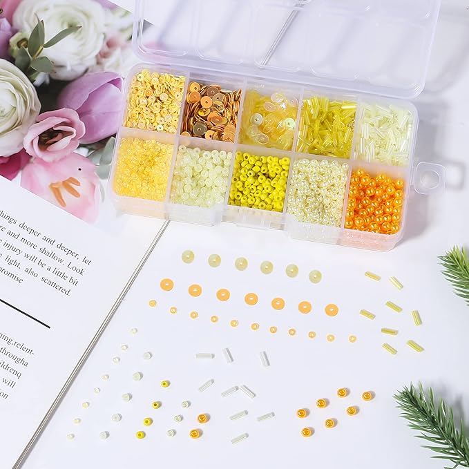 Assorted Beads for Jewelry Making, Glass Seed Bugle Tube Beads Loose Sequins Multiple Sizes for Crafts Sewing Jewelry Making