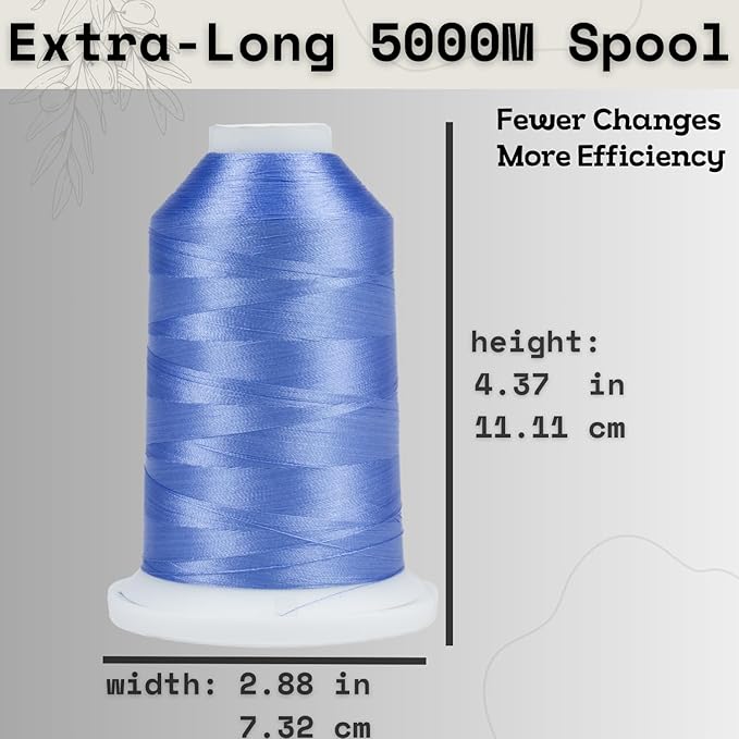 Simthread Trilobal Polyester Thread – 5000M (5500yds) No.40 – Super Sheen, Tangle-Free – Built-in Thread Lock Spool – Compatible with Brother, Singer, Janome & More, Cornflower Blue-070