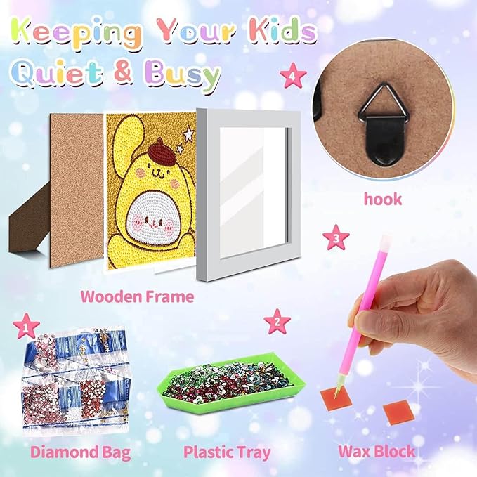 YSUNETER Diamond Painting Kits for Kids Beginner - Framed DIY 5D Full Drill Diamond Art Kits for Children, Cute Animals Round Crystal Rhinestone Gem Art Crafts Home Wall Art Decor 5.9 x 5.9 Inches