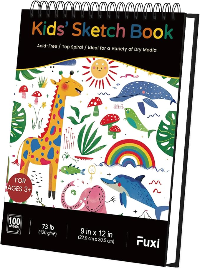sketch book for kids, 9" x 12" kid sketchbook, 100 sheets (73lb/120gsm) drawing paper for kids, spiral sketch pad for kid, christmas gifts for grandkids.