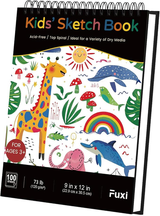 sketch book for kids, 9" x 12" kid sketchbook, 100 sheets (73lb/120gsm) drawing paper for kids, spiral sketch pad for kid, christmas gifts for grandkids.
