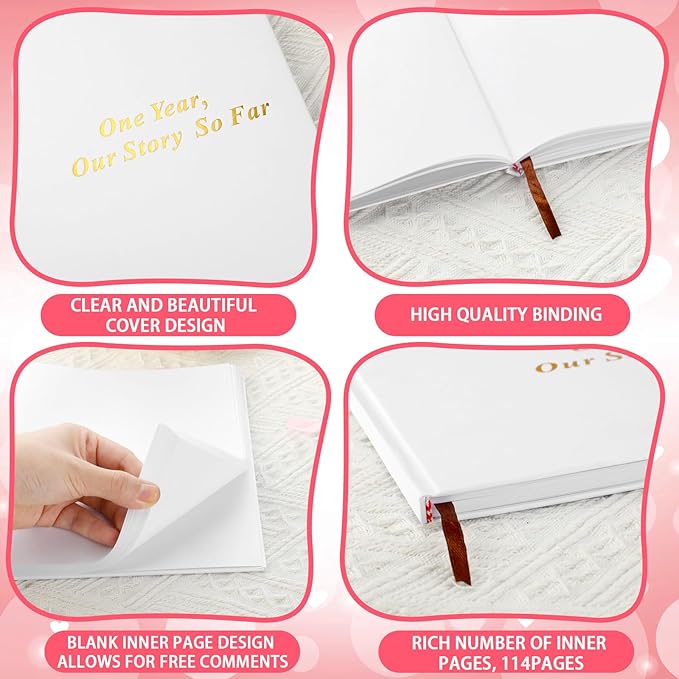 Colarr Hardcover Couples Scrapbook 144 Pages 8.7 x 8.7" Couples Photo Album Scrapbook Relationship Journal for Memory Book Gift for Wedding with 2 Markers(White,One Year)