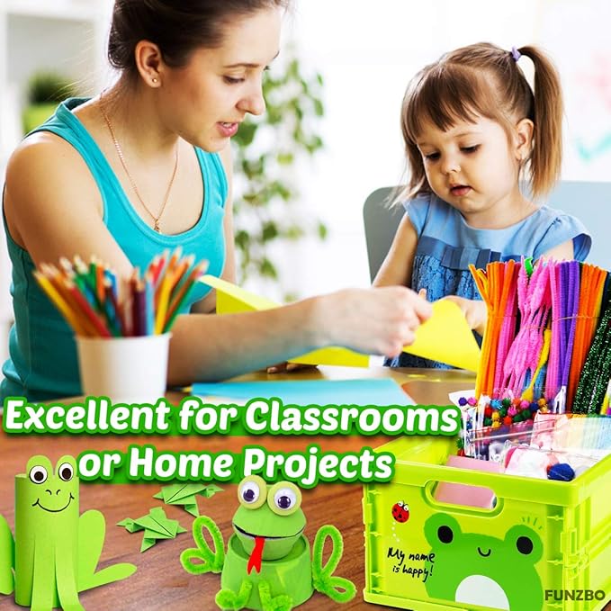 FUNZBO Easter Arts and Crafts Supplies for Kids - Craft Kits with Pipe Cleaners, Popsicle Stickers, Construction Paper, Pom Poms & Googly Eyes, Birthday Gifts for Girls & Boys Age 4+