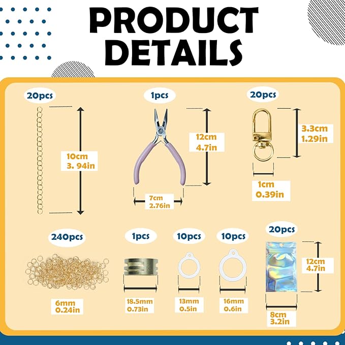 LEIOSAGN 474Pcs Lip Gloss Keychain Jewelry Making Kit with 20 Keychain Clips, 20 Extender Chains, 20 Silicone Rings, 152 Mixed Charms, Jump Rings, Plier, Resealable Pouch Bags, DIY Craft Supplies