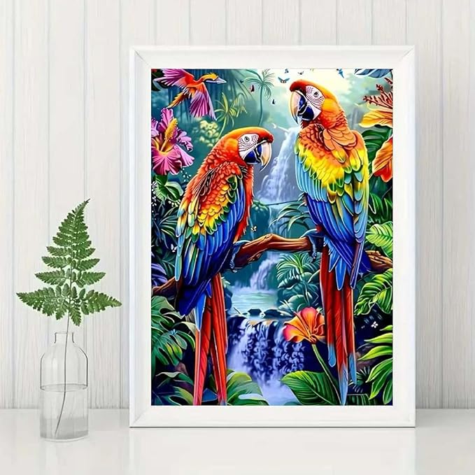 5D Bird Diamond Art Painting Kits for Adults, Animal Parrot Full Drill Diamond Painting Kits for Beginner,DIY Round Diamond Dots Painting Art Kits for Adults Gem Art Home Wall Decor 12 X 16 inch