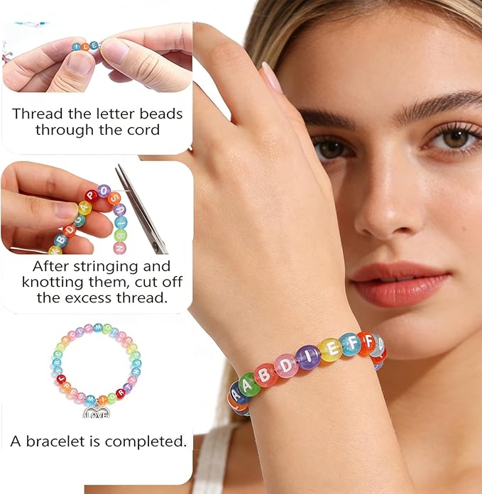 sutoug 1000pcs colourful letter beads for threading, 4 x 7 mm acrylic round alphabet beads for jewellery diy making crafts bracelets necklaces ornaments