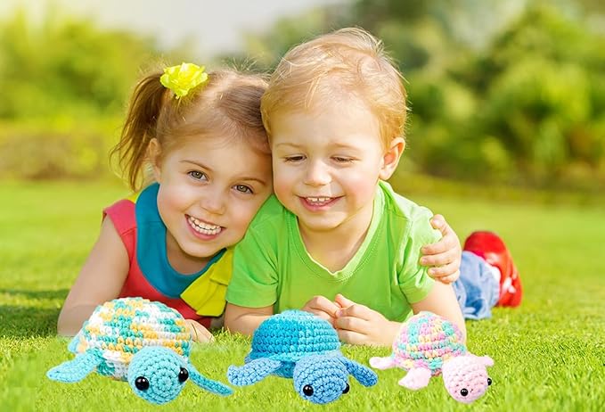 Kaaper Crochet Kit for Beginners Adults and Kids, Beginner Crochet Animal Kit Turtles Family Kit 3 pcs, Crochet Starter Kit & Knitting Supplies with Step-by-Step Video (Turtles Family)