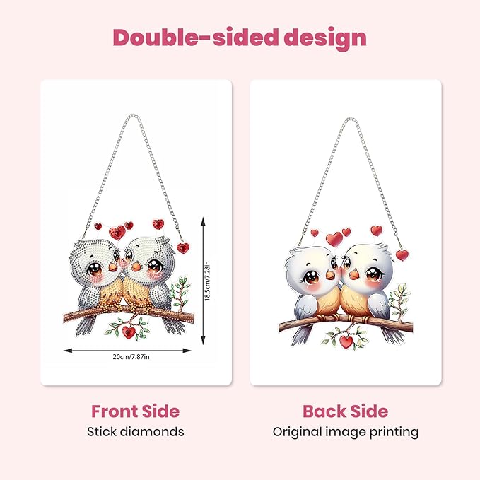 MXJSUA Lovebirds Diamond Art Hanging Kits for Adults Beginners, DIY Acrylic Special Shaped Crystal Diamond Gem Drills Pendant Art Painting Ornament for Home Wall Decor Gift