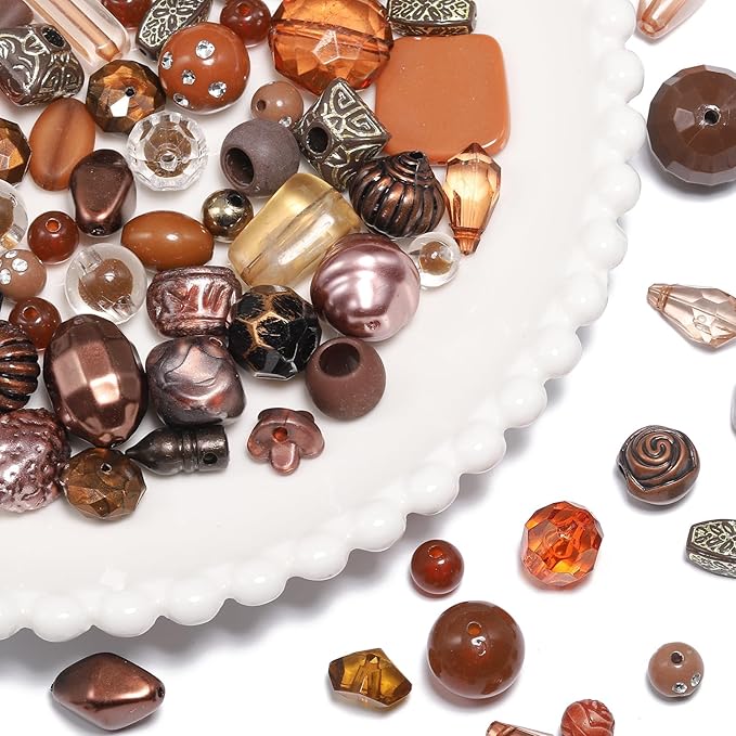 7.5 OZ Assorted Vintage Acrylic Beads for Jewelry Making, Song Xi Unique Flower Rose Czech Beads for Bracelet Earrings, Bohemia Style, Bulk, DIY Holiday Gift (240-260 PCS, Deep Coffee)