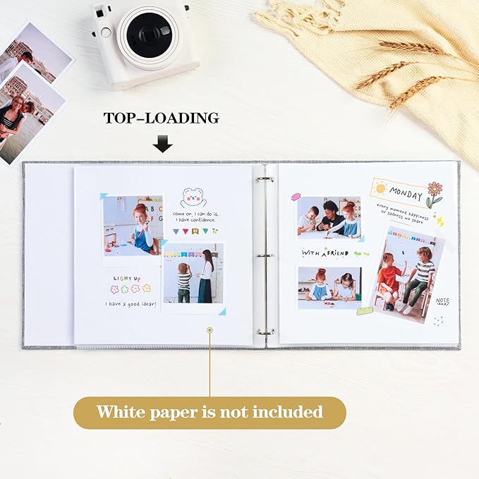 Mublalbum 12x12 Inch DIY Scrapbook Photo Album with 20 Plastic Sleeves 40 Pages Linen Cover 3 Ring Folder Binder for Wedding Baby Family and DIY Projects (White)