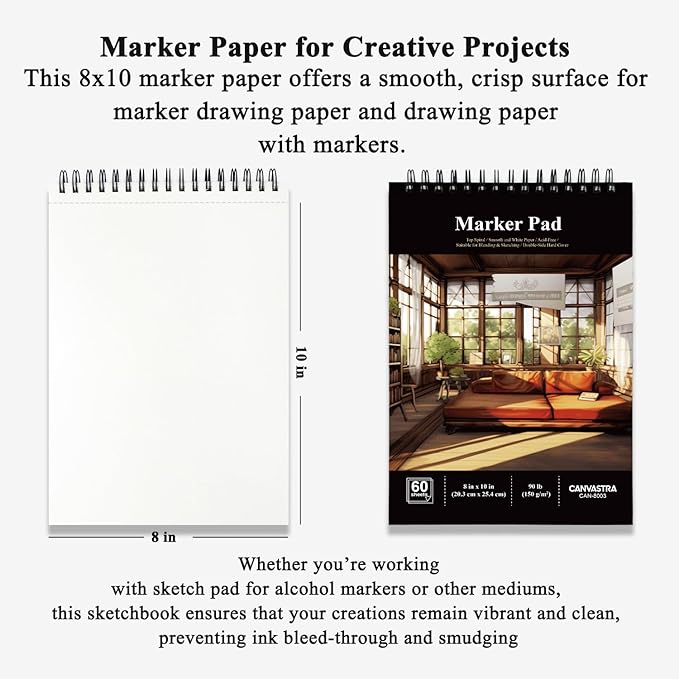 8x10 sketch book for markers, 60 sheets marker pad sketchbook hardcover, 90lb/150gsm paper for alcohol markers, ideal for artists, illustrators, students, adults & christmas gifts.