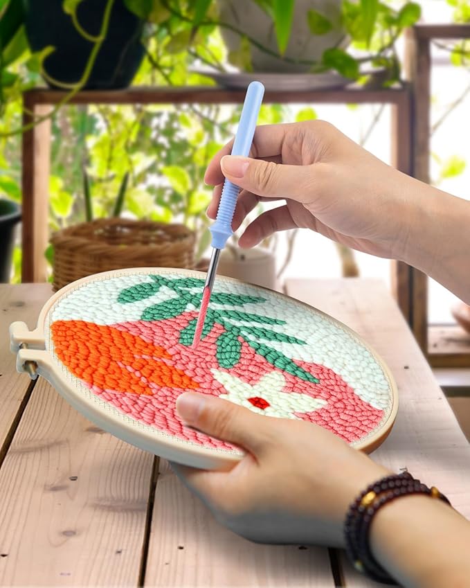 TINDTOP Punch Needle Kits, Punch Embroidery Kits for Adults Beginner, Tool with Punch Needle Fabric, Hoops, Yarns and Sewing Needles