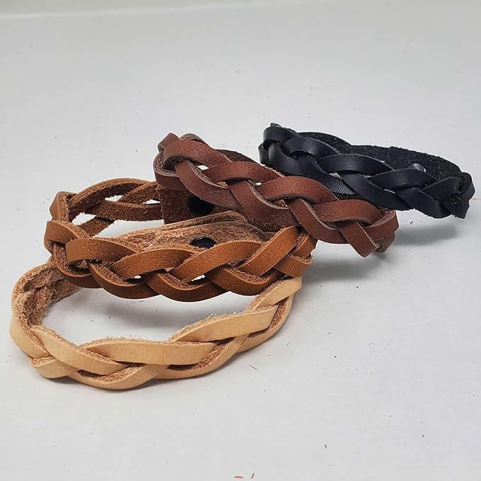 PITKA LEATHER Mixed Colors Mystery Braid Leather Bracelets Kit - 8 Leather Bracelets Braiding Ready 2 of Each Color - Made in USA