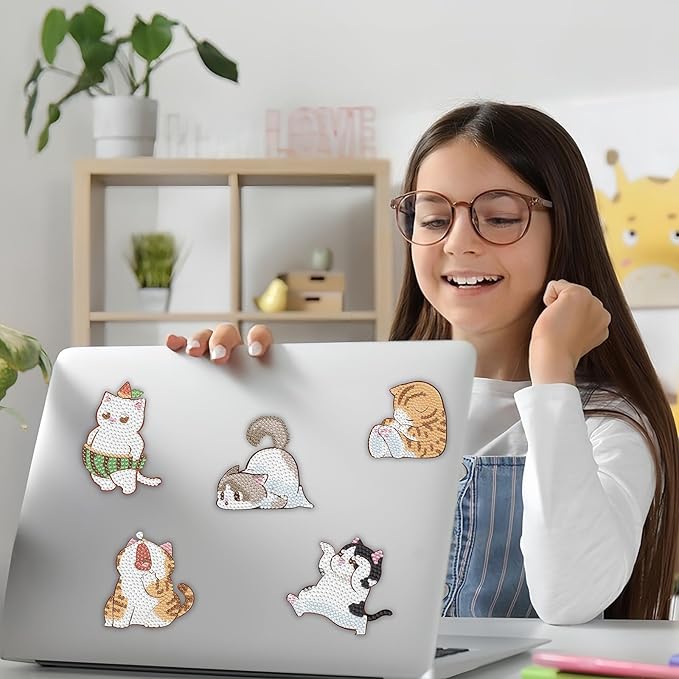 16 Pcs Cat Diamond Painting Magnets Kits Diamond Art Fridge Magnet Refrigerator Sticker Diamond Painting kit for Beginners Adults DIY Art Craft Gifts Home Decors (cat)