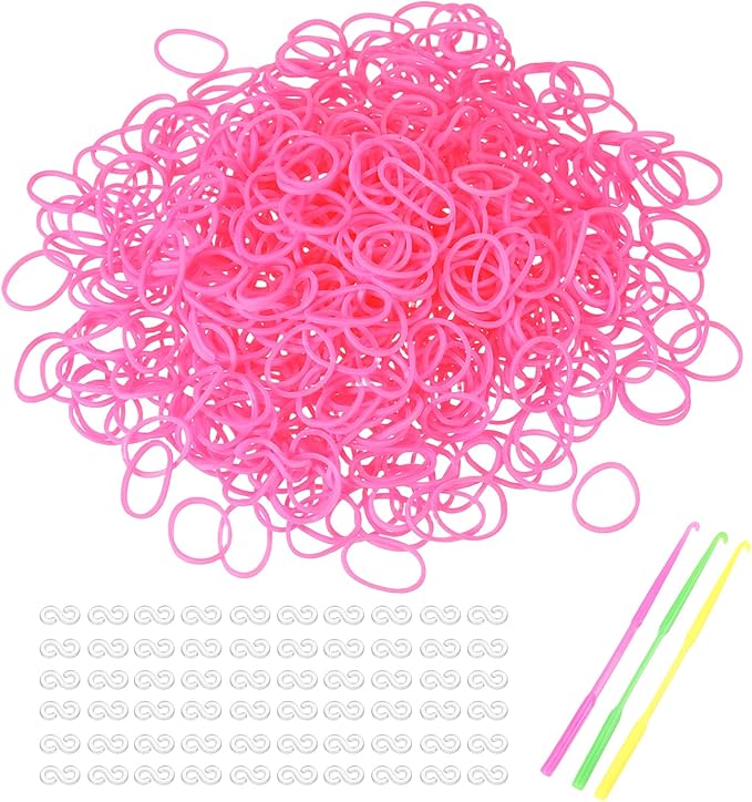 MECCANIXITY 1800 Pcs Loom Rubber Bands Kit with 75 Pcs S-Clips 3-Hooks Rubber Bands Refill Bracelet Making Kits for Weaving DIY Handcrafts Gift, Bright Pink