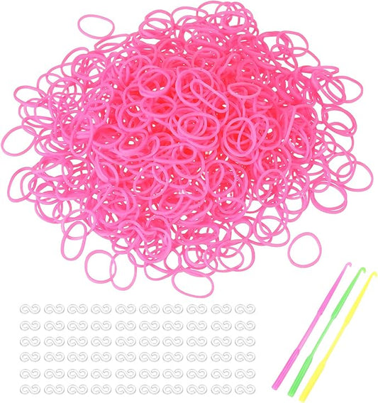 MECCANIXITY 1800 Pcs Loom Rubber Bands Kit with 75 Pcs S-Clips 3-Hooks Rubber Bands Refill Bracelet Making Kits for Weaving DIY Handcrafts Gift, Bright Pink