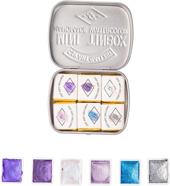CSY art gallery Handmade Artist Watercolor Paint Set-Metallic Glitter Water Coloring Paint- Watercolors-Pearlescent Watercolour- Sparkle Vibrant Colors Painting Palette (Purple Star)