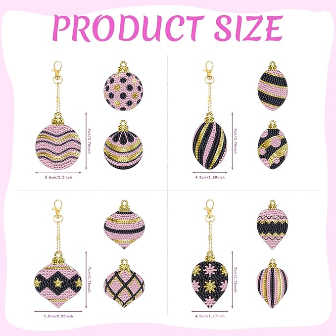 Cinrobiye 12 Pieces Christmas Diamond Painting Keychains Kits with Tools Christmas Ball Diamond Art Hanging Ornaments DIY Xmas Refrigerator Decor Craft Kits for Holiday Party (Ball2)