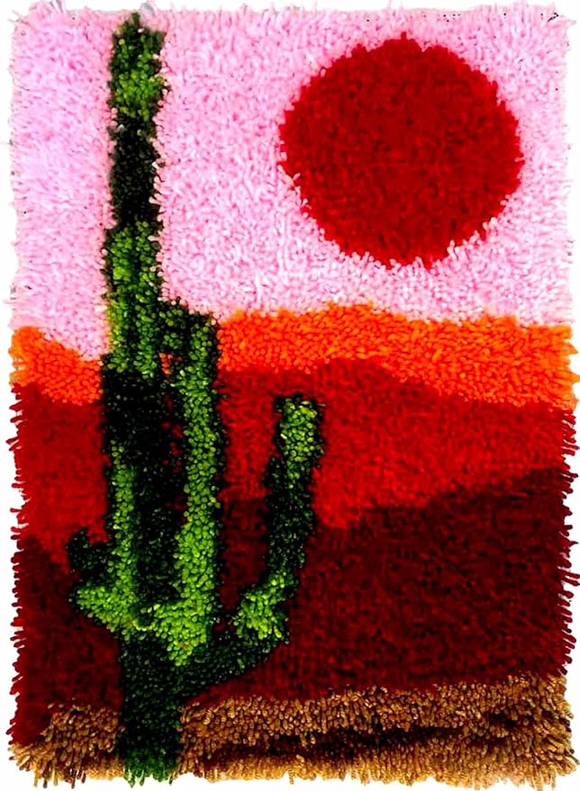 Beginner Latch Hook Kits for Adults & Kids - Pre-Printed Color Canvas Rug Making Set, Anti-Slip Backing, 2 Hooks, Yarn Labeled by Letters - DIY Craft for Home Decor, Gift23.6''x15.8'' (Desert Charm)