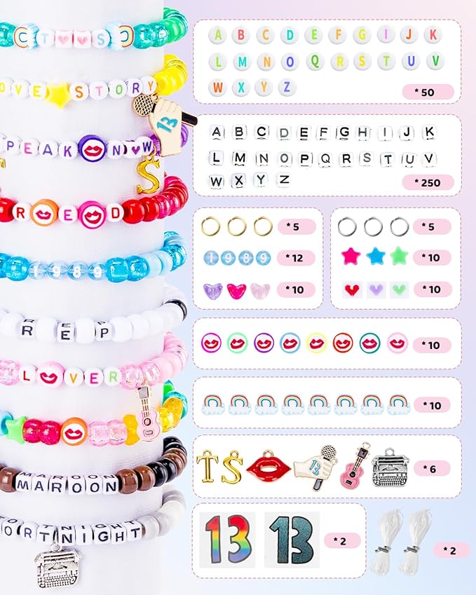 Goldwise Friendship Bracelet Making Kit for Fans, Jewelry Making Kit with 20 Colors Pony Beads, Letter Beads & Variety Charms for Jewelry Making, Kandi Beads for DIY Crafts Gifts Party Birthday