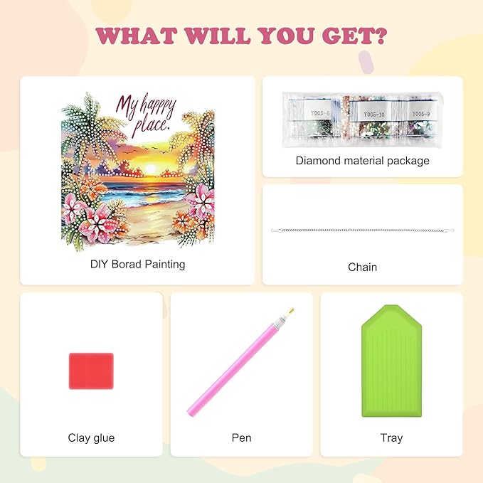 HEIBAGO Diamond Art Hanging Kits for Adults Kids, Hanging Diamond Art Beach Kits, 5D Special Shaped Crystal Diamond Painting Kit, DIY Pattern Window Pendant for Home Wall Decor 8.3x8.3Inch