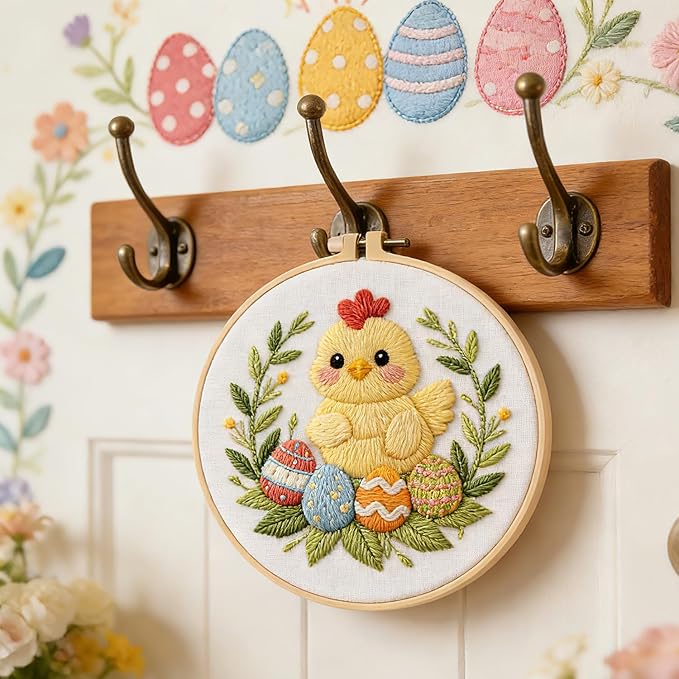 BBLYBD Easter Embroidery Kit, 4 Set Cross Stitch Craft Kits for Beginners with Pre-Printed Embroidery Fabric, Hoops, Step-by-Step Instructions, Color Threads & Needles (Easter)