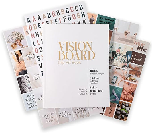 Vision Board Book for Women | 1000+ Images, Quotes & Affirmations | Tear-Out Perforated Pages + Letter & Number Stickers | Complete Vision Board Kit & Collage Clip Art Book for Goal Setting
