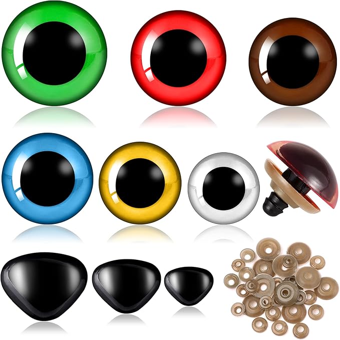UPINS 180 Pieces 12-30 mm Large Safety Eyes and Nose with Washers for Amigurumi Stuffed Animal Eyes Plastic Craft Doll Crochet Eyes for DIY of Puppet, Bear, Toy Making Supplies (Assorted Colors)