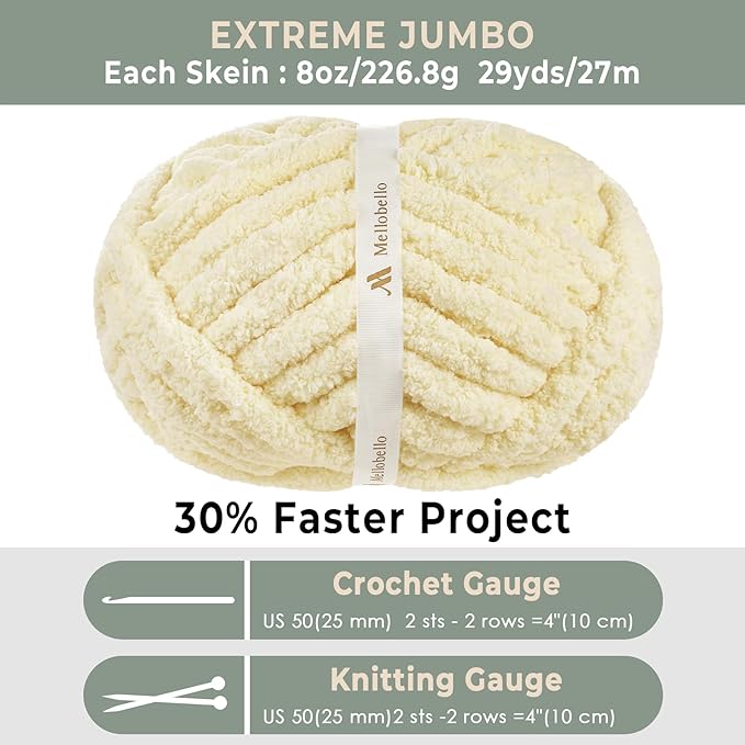 Jumbo Chunky Yarn for Hand Knitting - Super Thick Chenille Chunky Yarn for Crocheting - Extra Soft Bulky Fluffy Blanket Big Yarn 8 Jumbo Pack (27yds,8 oz Each Skein)